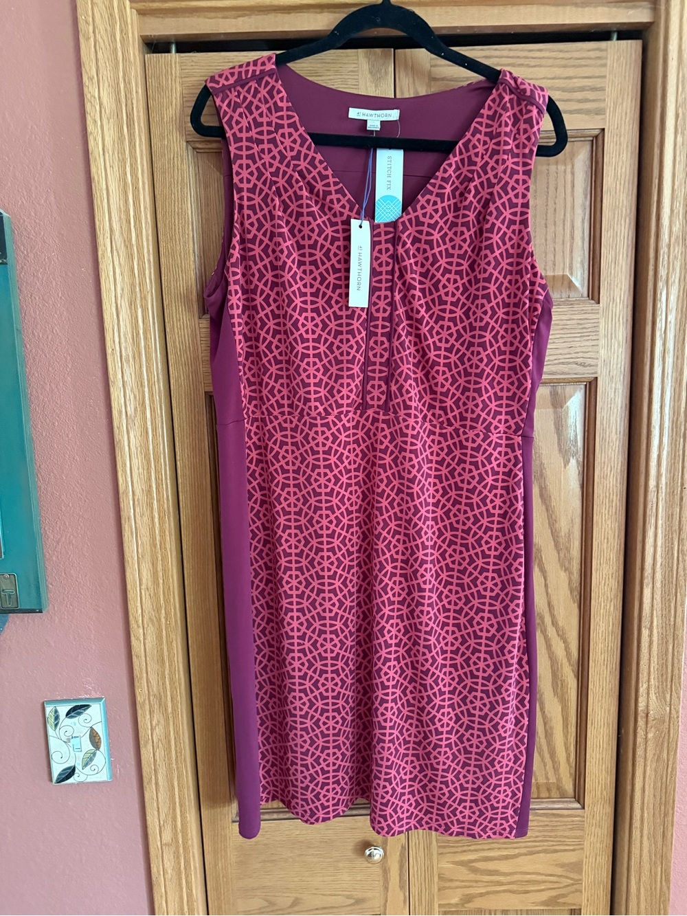 Geometric Print Sleeveless Pink Mini Dress